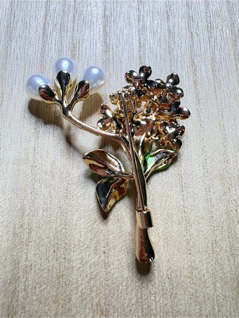 Floral Pearl Branch Brooch - Pink & Green